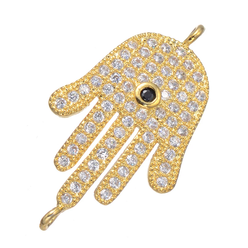 

5pcs Micro Pave Zircon Crystal Evil Eye Charms For Jewelry Making Vintage Copper CZ Palm Hamsa Charms Connector Diy Accessories