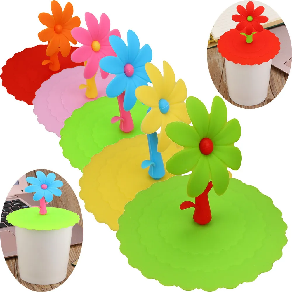 

Hot Cute Sunflower Lace Dust Reusable Silicone Cover Cup DIY Free Splicing Thermal Insulation Cup Seal Cover