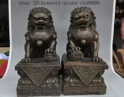 17 "китайский фэншуй бронзовый foo dog лев зверь мяч таунхаус злых духов статуя