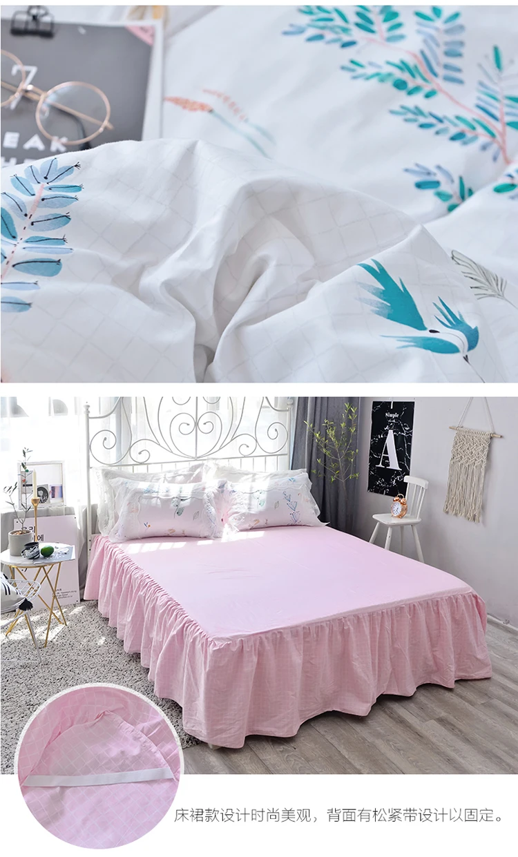Корейский пасторальный цветочный принт постельное белье Комплект Принцесса рюшами Кружева douvet элегантный полосатый beding морщин покрывало домашний текстиль