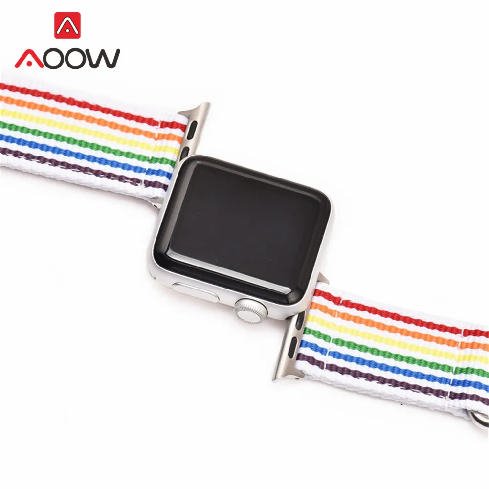 

Nylon Watchband for Apple Watch 38mm 42mm 40mm 44mm Colorful Rainbow Striped Replacement Bracelet Strap Band for iwatch 1 2 3 4