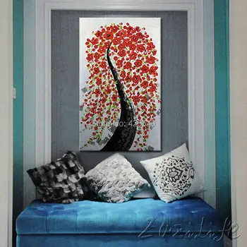 

Oil painting On Canvas Wall Pictures Paintings For Entry Way Canvas Wall Art Palette Knife Hand Painted Red Flower Tree