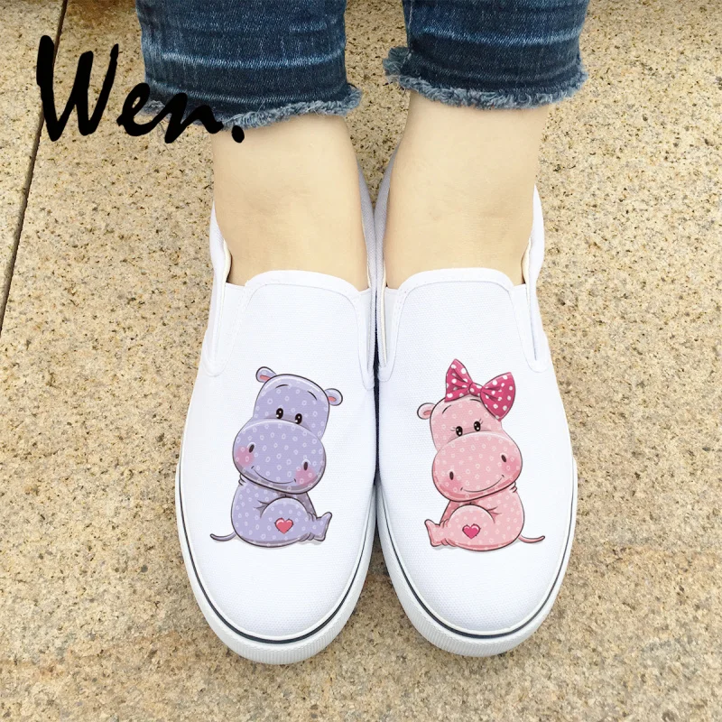 

Wen Cute Bowknot Baby Boy Girl Cartoon Hippo White Sneakers Women Original Design Slip On Black Men Canvas Skateboard Shoes