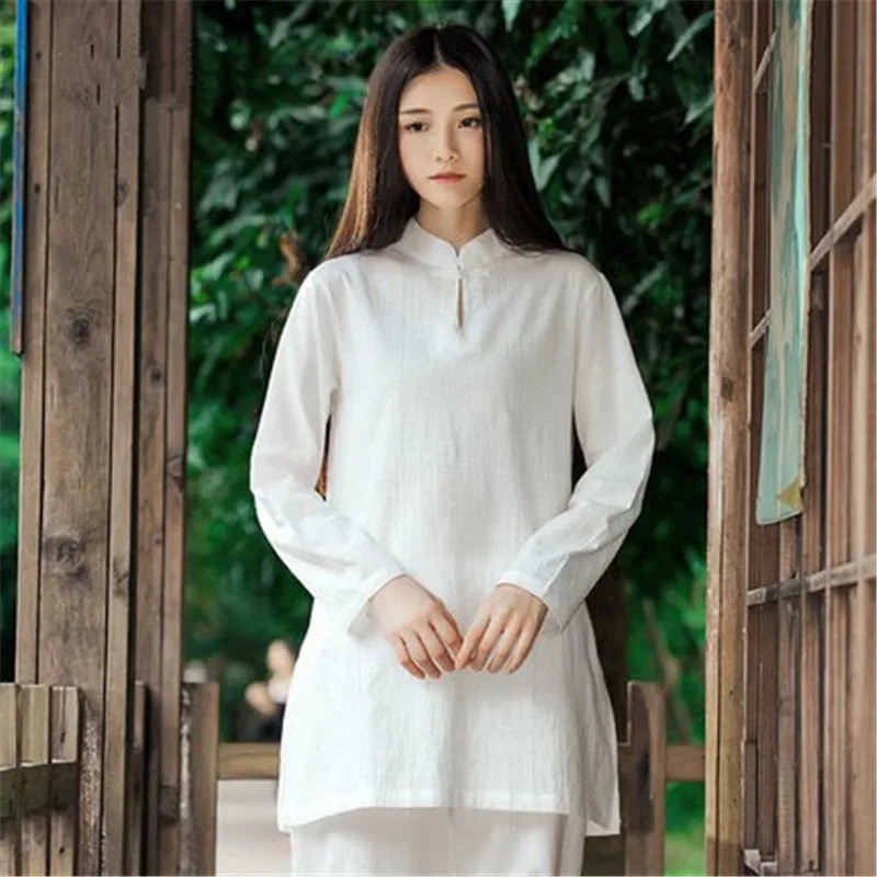 

Women Yoga Set Autumn winter Linen Yoga Clothes Long Sleeve Yoga Shirt Pants Meditation Suit Tai Chi Clothing Kung fu uniforms