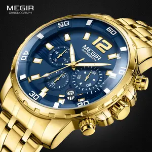 Sports Men's Watch VA VA VOOM Stainless Steel Multifunctional Clock Blue  Gradual Gold Luxury Rhinestone Business Quartz Watches
