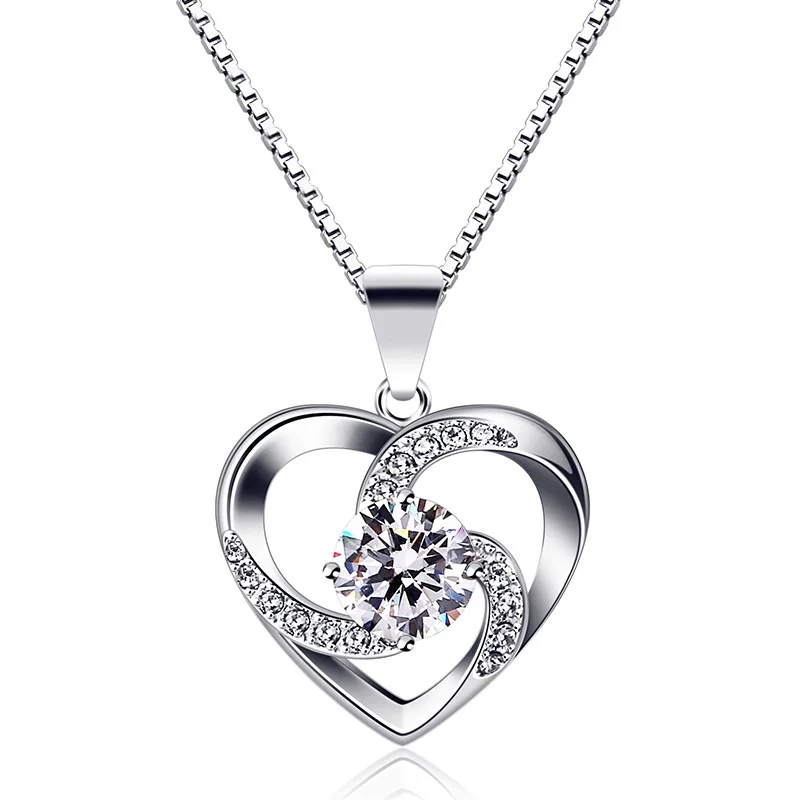 

Poetry S925 Silver Clavicle Chain Love Heart Simple Temperament Wild Pendant Cross-border New Jewelry to Send Girls Gifts