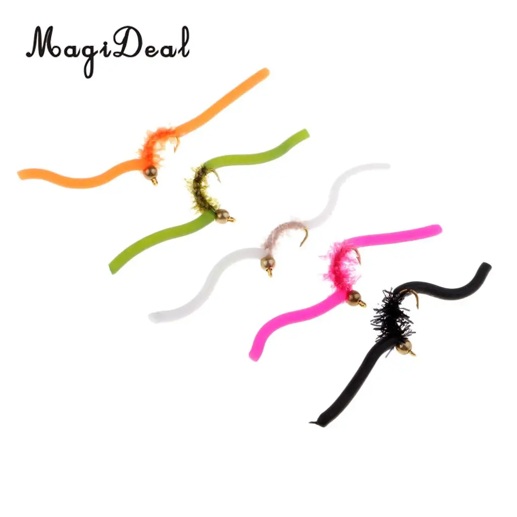 5pcs San Juan Worm Fly Fishing Trout Flies Assortment Power Bead Trout Nymph Fly Fishing Flies