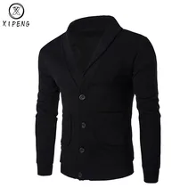 Кардиган на пуговицах спереди для мужчин Pull Homme Осенняя мода с v-образным вырезом и карманом дизайн мужской s трикотажный свитер Повседневный приталенный мужской свитер