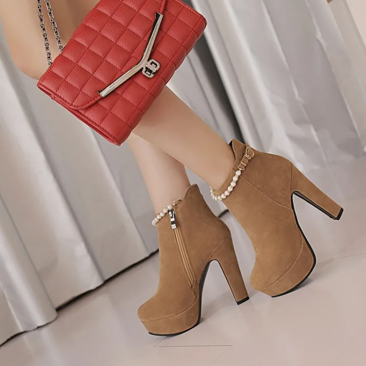 

Big Size 9 10 11-13 boots women shoes ankle boots for women ladies boots Side zipper with pearl string buckle