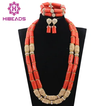 

Fantastic Bridesmaid Real Coral Bead Necklace Earrings Bracelet Jewelry Gold Accessories Statement Jewelry Set Free Ship CNR762