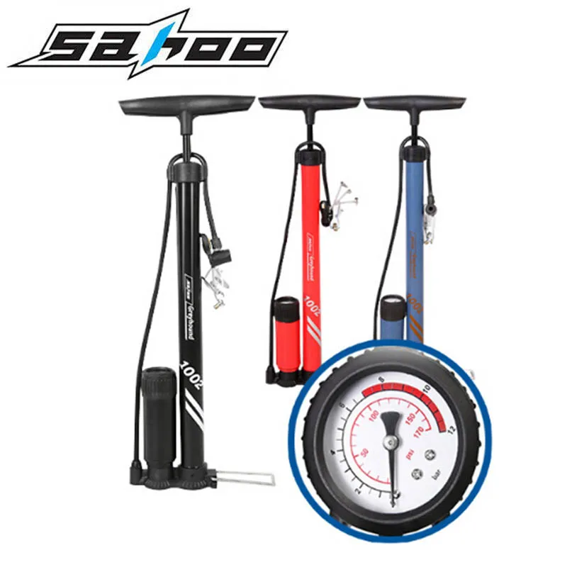 SAHOO High Pressure Bicycle Air Pump with Gauge Interchangable Valve