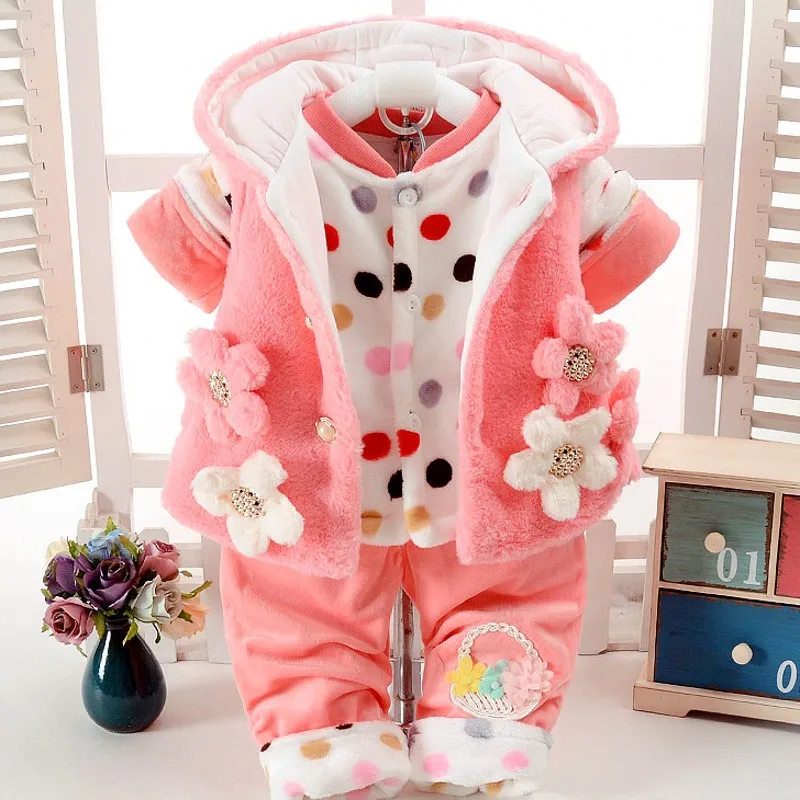 

New Baby Girl set Winter Autumn Floral coat and pants three pieces Clothes 9M-24M Baby Clothing 7BS026