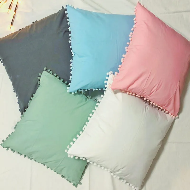 Lannidaa чехол для подушки из хлопка с кисточками и помпонами, декоративные наволочки, белый, розовый, простая квадратная наволочка для дивана, стула, автомобиля