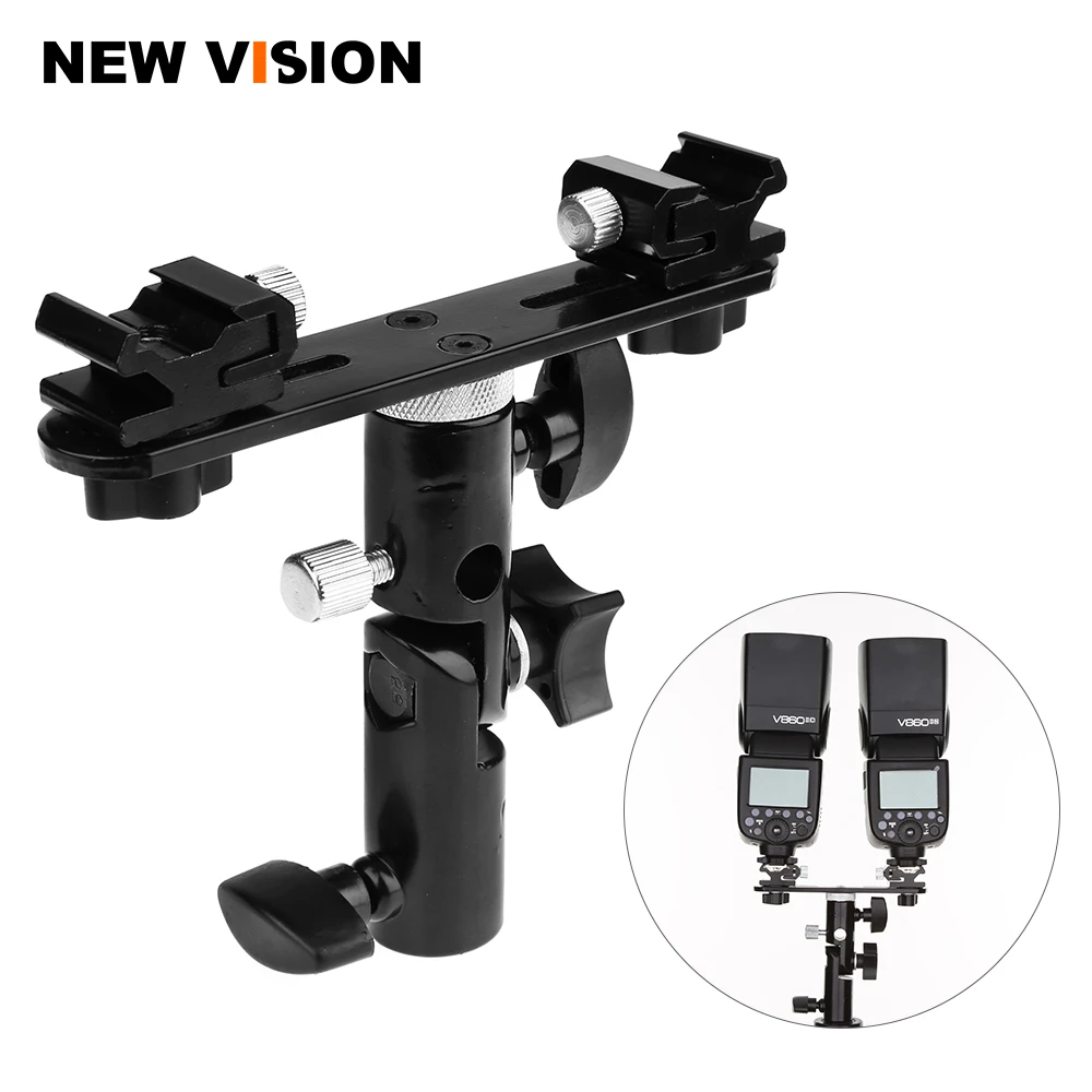 Soporte de paraguas de Flash para cámara giratoria, soporte de zapata caliente, trípode doble de 1/4 "y 3/8", color negro|flash bracket|double flash bracketstand bracket - AliExpress