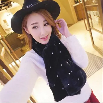 

Fashion Woman's Scarf 100*20cm Fur Pearl Bandana Hijab Luxury Winter Warmer Scarf Women's Pashminas Shawl Wraps Scarves