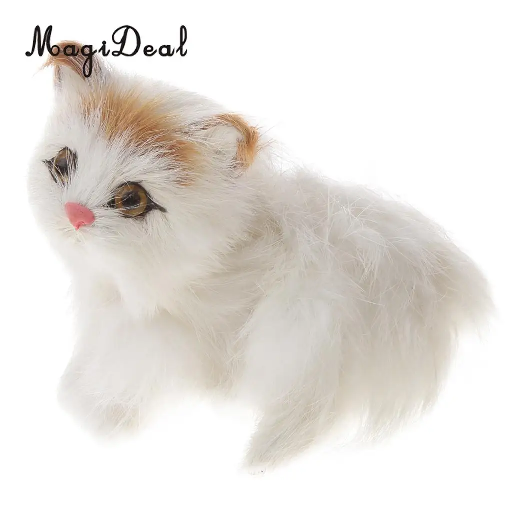 Cute Realistic Cat Animal Toys Furry Interior Ornament Kids Children Girls Birthday Gift Bedroom Decoration Black Forehead
