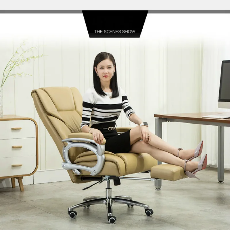  Office Chair Multifunction Office Computer Cowhide Chair Swivel Reclining Boss Chair Household Gami