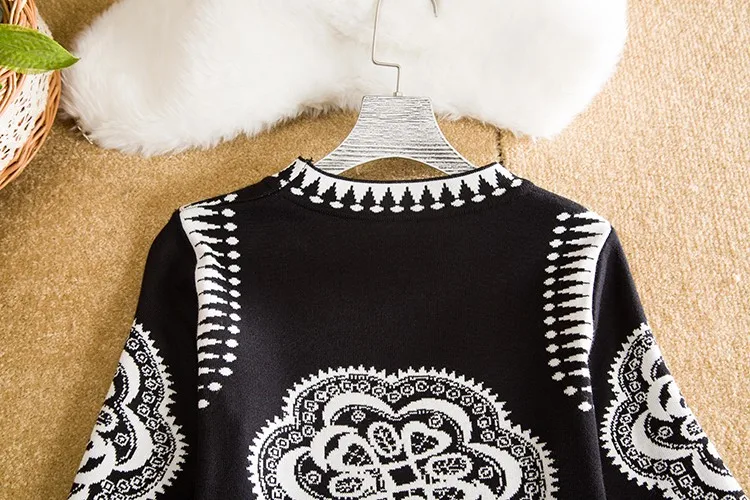 Новое поступление, Женский комплект вязаной одежды в винтажном стиле, свитер с длинными рукавами и юбка с завышенной талией, комплект из 2 предметов с принтом