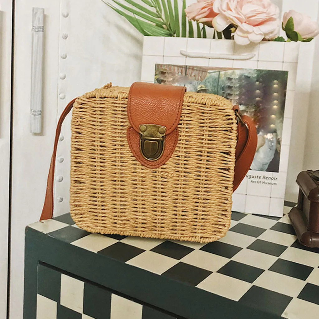 

Womens Bag Fashion Straw Woven Lock Buckle Small Square Shoulder taschen women bolsa masculina sac femme bolsa feminina 2019