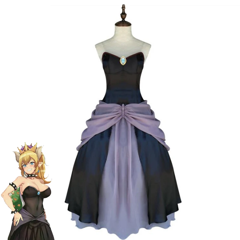 

2019 Bowsette Cosplay Costume Princess Koopa Cosplay Koopa-hime Women Costume Game Super Mario Sexy Jumpsuit Black Full Set