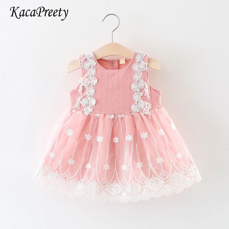 Lace dress for baby girls sleeveless mesh cotton dresses summer baby