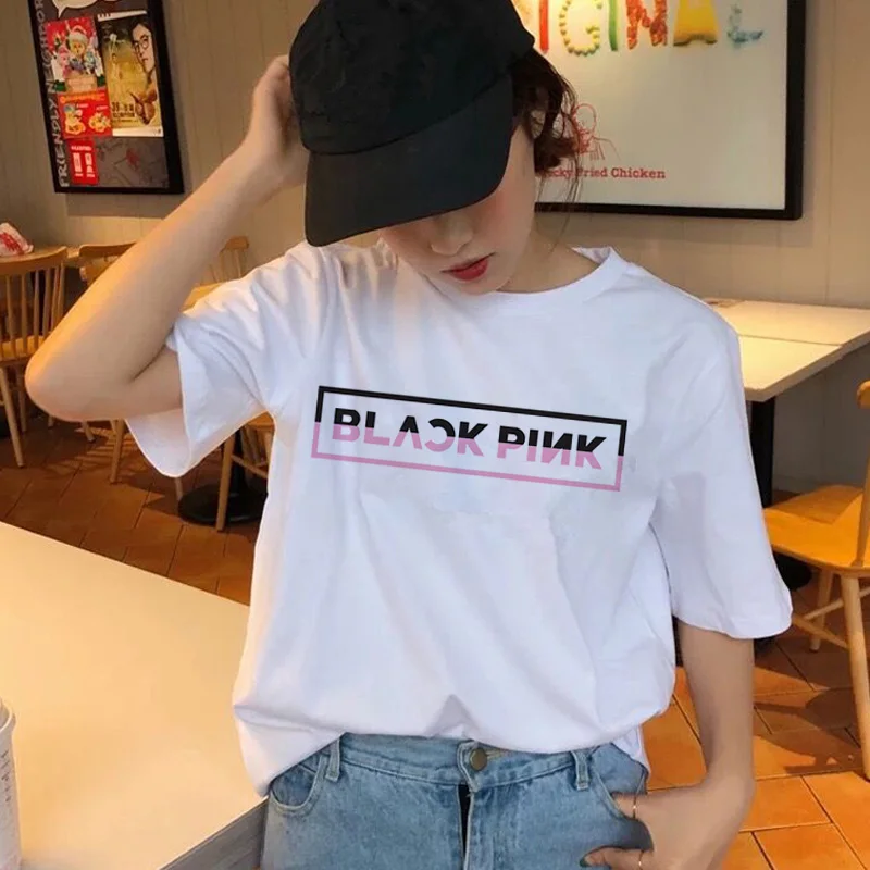 blackpink korean graphic t shirt women female femme t-shirt tshirt top tee shirts hip hop summer 90s kawaii streetwear harajuku