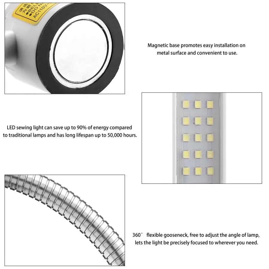 AC 110-265V 30LED портативные светильники для швейной машинки Гибкая Магнитная база гусиная шея лампа для светильники для швейной машинки ing