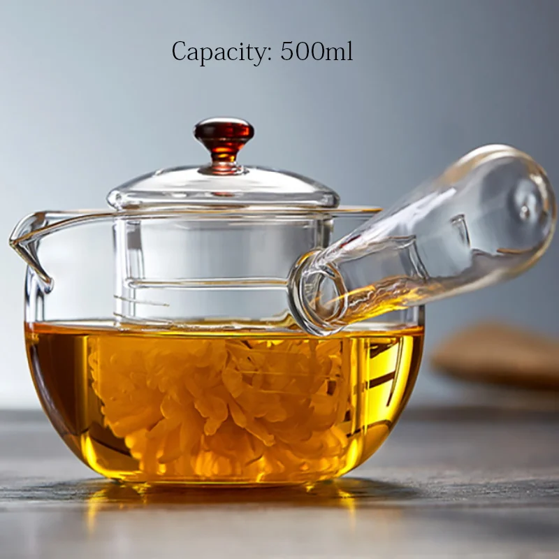 Термостойкий прозрачный стеклянный заварник для чая и кофе, китайский чай кунг-фу 200 мл/300 мл/500 мл ручка из плотной древесины - Цвет: 500ml