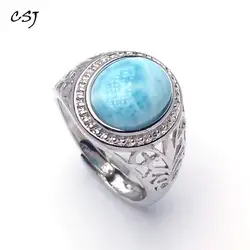 CSJ Новый стиль натуральный Синий Ларимар кольца стерлингового серебра 925 украшение для свадьбы помолвки вечерние Для женщин для женщин