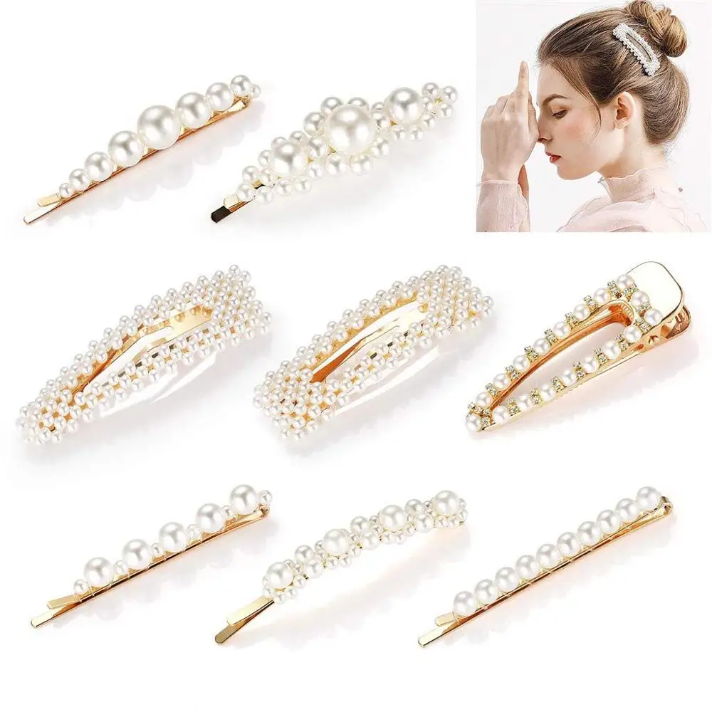 

2019 INS Fashion Full Pearls Hair Clips for Women Barrettes Square Korean Design Snap Girls Hairpins Hair Styling Accessories