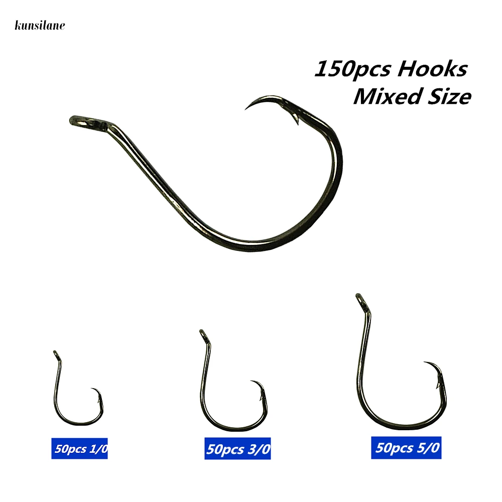 

150pcs Mixed Octopus Circle Barbed Fishing Hooks Saltwater Fly Carp Offset Hooks Single Bait Jig Worm Assist Fishhook Pesca