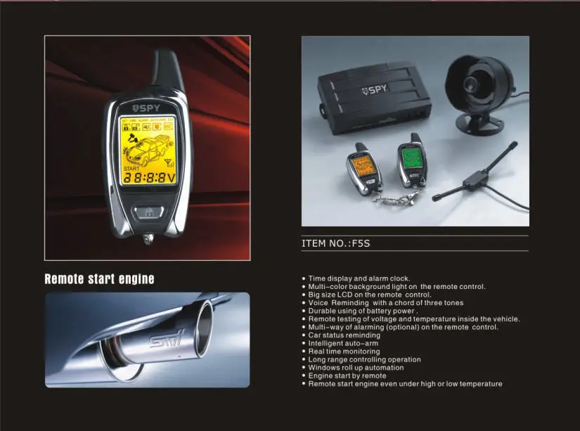 1 set Germany SPY 2 way LCD car alarm system with remote engine start without siren