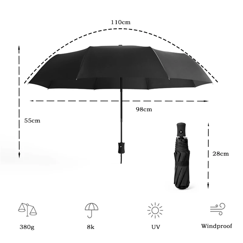 Как дождь, Женский автоматический зонт, легкий и прочный, 8 ребер, крепкий, для мужчин, зонты, дождь, женский, складной, для путешествий, детский зонт UBY03