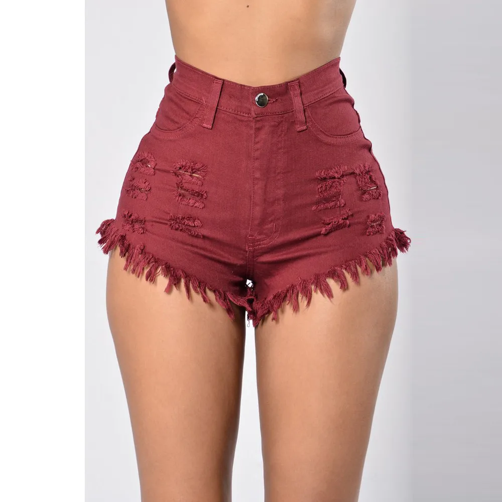 Summer Sexy Women Denim Shorts Frayed Ripped Edges Button