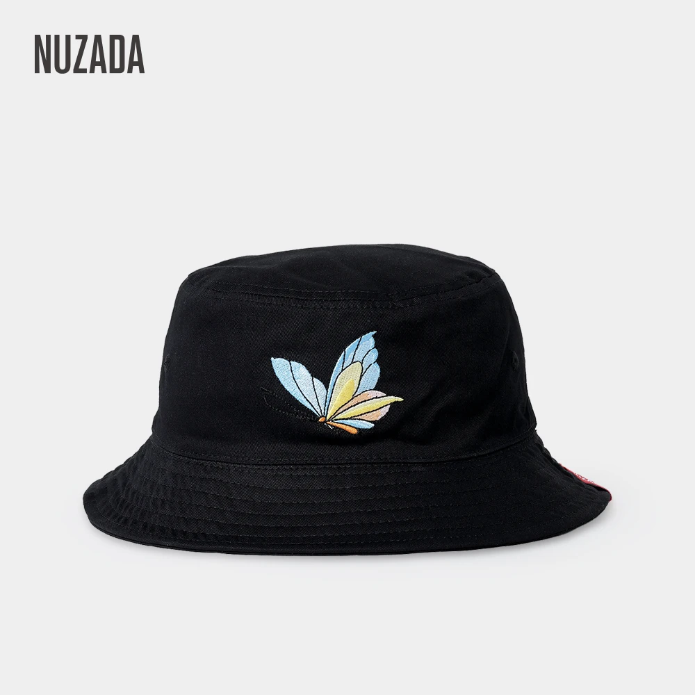 

NUZADA Double Layer Can Be Worn Ladies Girl Women Fisherman Hats Embroidery Butterfly Bucket Hat Caps Cotton Autumn Spring Cap