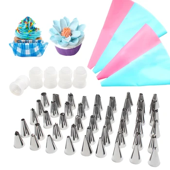 

57Pcs/Set Reusable Silicone 4x Pastry Bag +48x Icing Piping Cream Pastry Nozzles+5xConverter For Kitchen DIY Decorating Tip Sets
