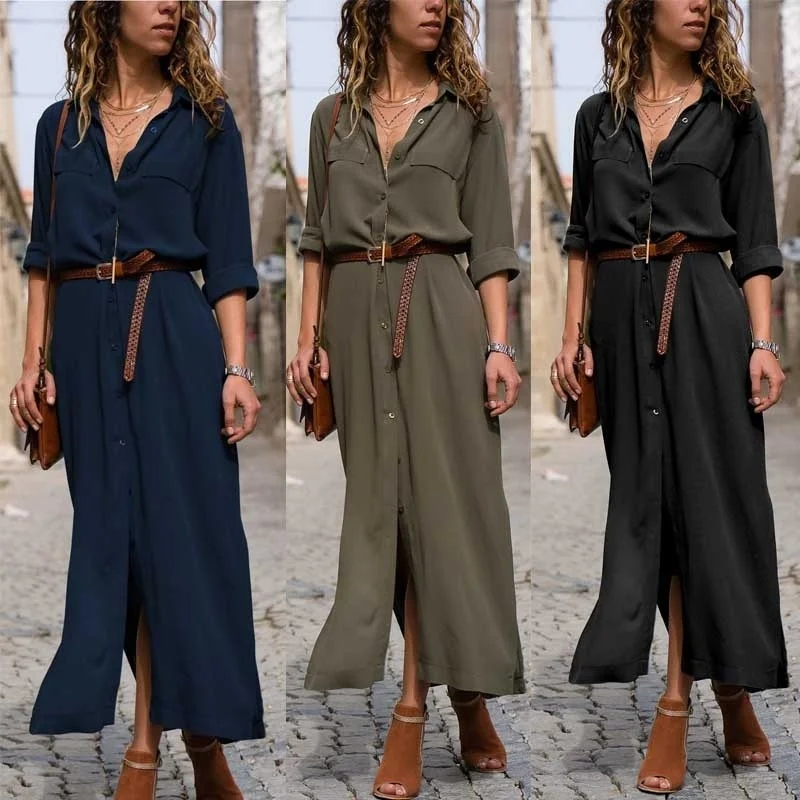 

Summer Dress Women Fashion Women's Long Sleeve Boho Sexy Beach Maxi Long Dresses V-neck Casual Femme Shirt Vestidos
