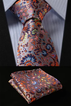 

TF230N8 Orange Green Blue Floral 3.4" Silk Lots Wedding Gravata Jacquard Man Tie Necktie Pocket Square Handkerchief Set Suit