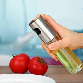 

100ml Stainless Steel Olive Oil Spraying Bottle Pump Glass Oil Pot Soy Sauce Vinegar Sprayer BBQ Kitchen Cooking Tools