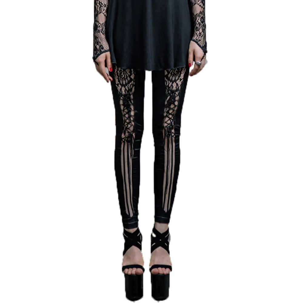 

Steampunk Black Leggings Women's Trousers Gothic Faux Leather Pants 2017 Street Persoanlity Capris Pants Pantalones Mujer