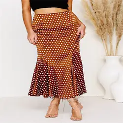 Мода Для женщин юбка высокая талия случайные свободные Boho горошек пляж полиэстер юбки из одного предмета одежда