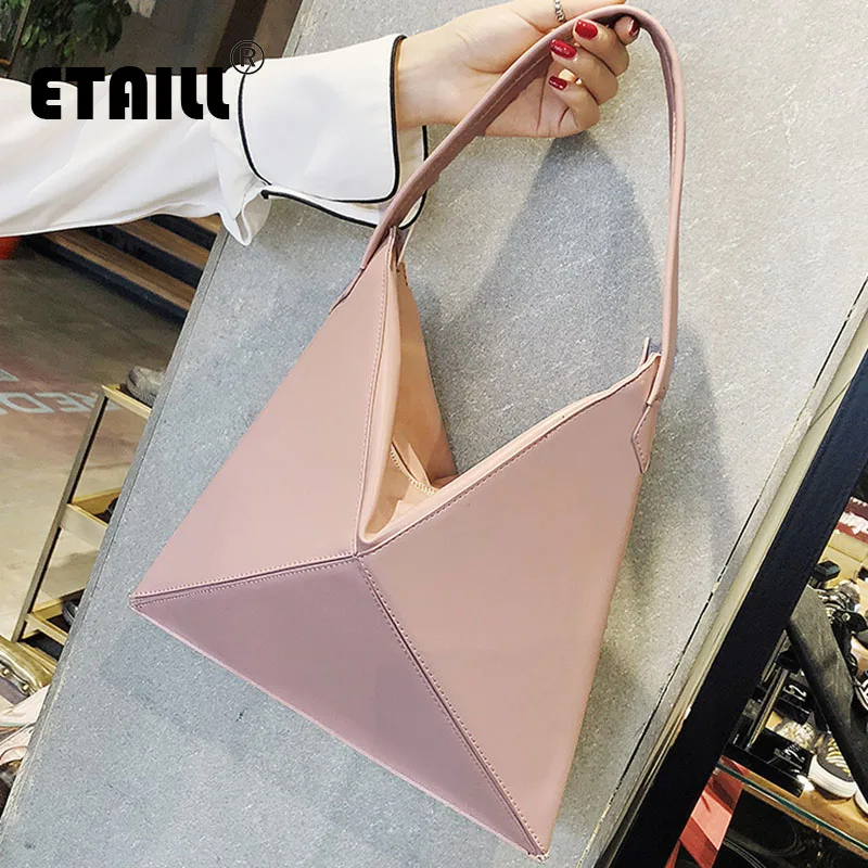 

ETAILL Cool Triangle Solid Shoulder Bags Hobos Designer Bags For Women Fashion Ladies PU Leather Single Shoulder Fold Over Bags