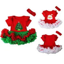 Рождественский комбинезон для новорожденных девочек, комбинезон, платье-пачка, повязка на голову, детская Рождественская одежда, наряды комплект костюм