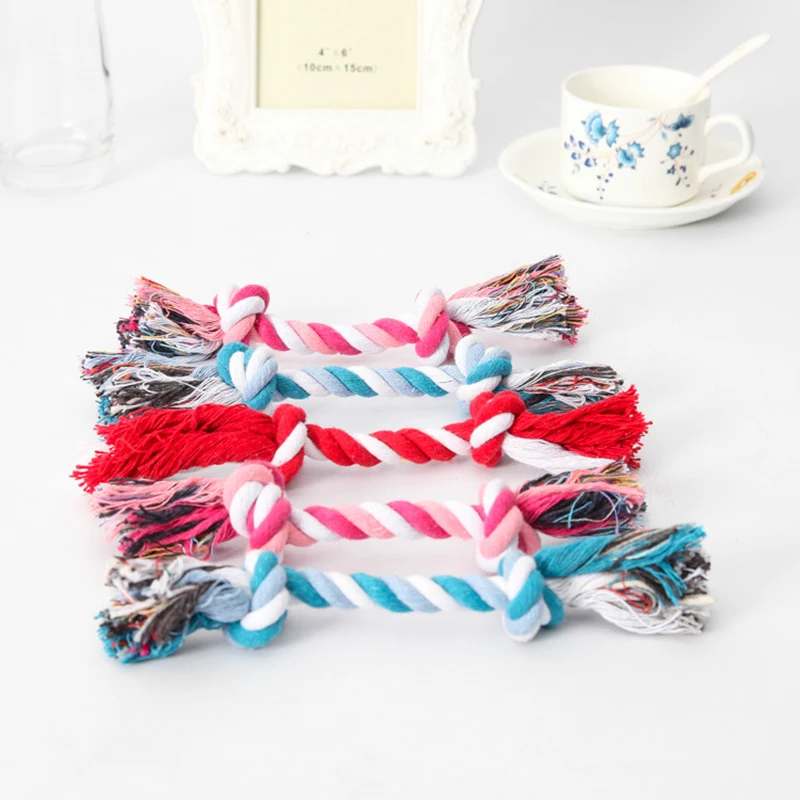 

1 pcs Pets dogs pet supplies Pet Dog Puppy Cotton Chew Knot Toy Durable Braided Bone Rope 15CM Funny Tool (Random Color )