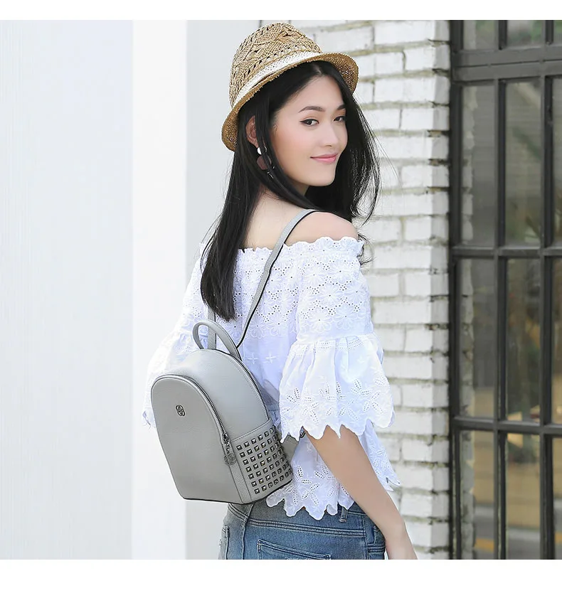 Fashion Women Backpack Ladies Handbag Shoulder Bag Leisure Upscale Genuine Leathe Bag With Rivet protection For Girl College Bag         H51940151-1 (4)