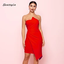 

Seamyla Women Strapless Sexy Dress 2018 Runway Celebrity Party Dress Elegant Vestidos New Summer Club Yellow White Red Dresses
