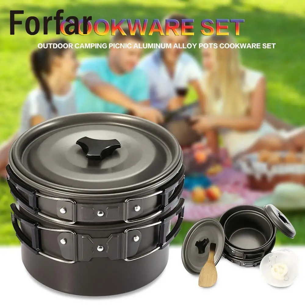 Al aire libre Vajilla práctico cocinar 8 unids/set picnic pot Bowl conveniente negro excursión Utensilios de cocina aleación de aluminio portátil