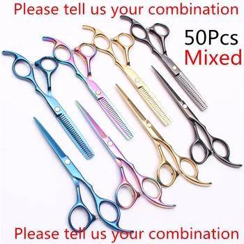 

50Pcs 5.5" 6" Wholesale Customize Logo Pro Hairdressing Scissors Cutting Scissors Thinning Shears Human Hair Scissors Set C1005