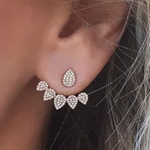 Серьги-гвоздики с кристаллами в виде капель для женщин, золотой цвет, двухсторонние модные ювелирные изделия, серьги для женщин, серьги для ушей