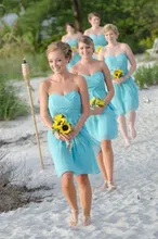 2016 New Cheap Short Bridesmaid Dresses Sweetheart Strapless Beach Sky Blue Hot Sale